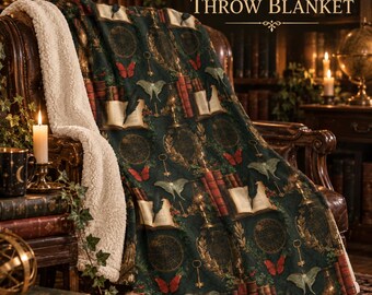 Dark Academia Blanket, Bookish Blanket, Book Lover Gift, Sherpa Fleece Throw, Cozy Reading Blanket, Dark Academia Gift