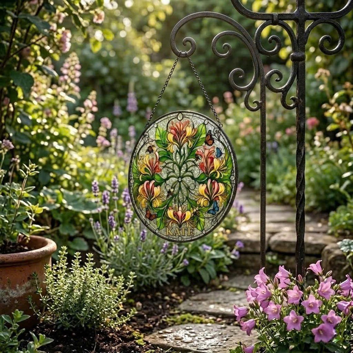 Personalized June Birth Flower Honeysuckle Stained Glass Suncatcher ...