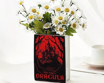 Book Vase Dracula Gothic Decor, Bram Stoker Inspired Flower Vase, Dark Academia Home Decor, Horror Book Lover Gift, Literary Vase