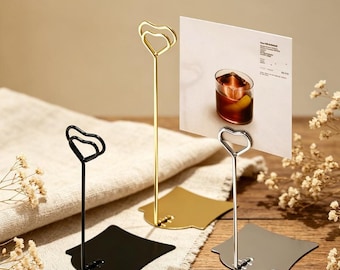 Portatarjetas con forma de corazón, soportes metálicos para números de mesa, clips para precios de restaurantes (dorado/plateado/negro)