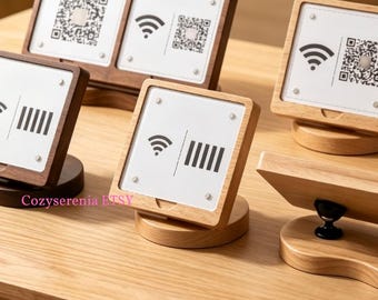 Individuell gestalteter QR-Code-Ständer aus Holz, WLAN-Zahlungsanzeigetafel, Thekenschild für Cafés und Kleinunternehmen