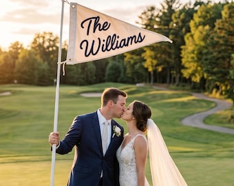 Custom Golf Wedding Pennant Flag | Embroidered Last Name Banner | Vintage Golf Wedding Decor, Personalized Surname Gift for Couple, Sign