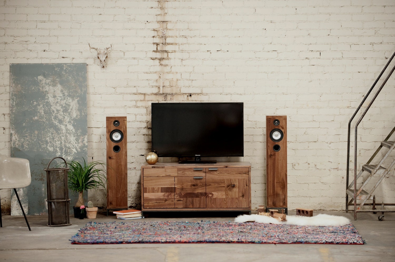 Small Patchwork Console Walnut Media Etsy