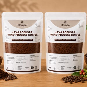 Anaerobic fermented ground Java Robusta Indonesian coffee, Coffea canephora