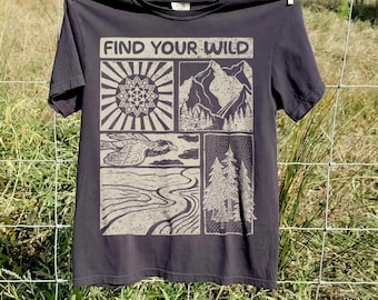 „Find Your Wild“-Shirt, Comfort Colors® Natur-Grafik-T-Shirt, Geschenk für Wanderer, Vintage-Shirt aus den 90ern im Adventure Time-Stil
