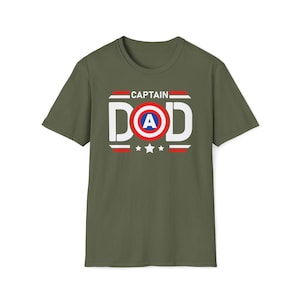 Captain Dad T-Shirt | Captain America Inspired Shield Father Tee Military Green