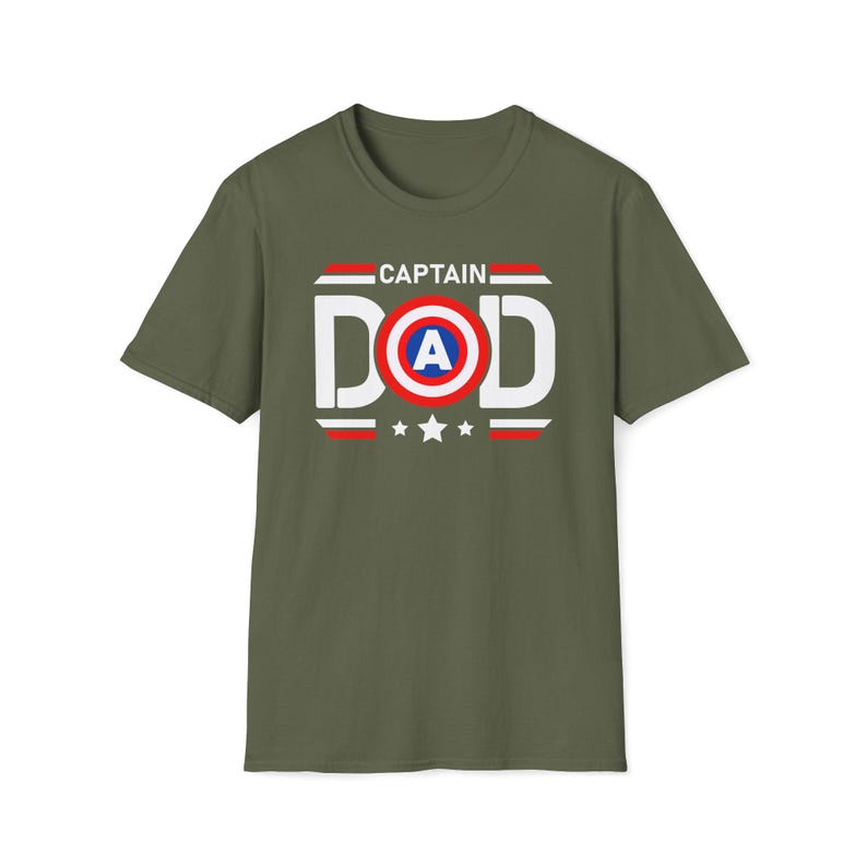 Captain Dad T-Shirt | Captain America Inspired Shield Father Tee Military Green
