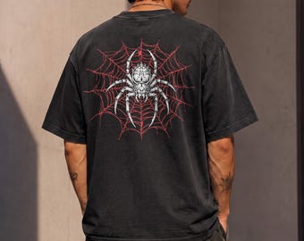 Spinnennetz-Shirt, Gothic-Arachniden-T-Shirt, Dunkles Alternativ-Mode-Top, Dunkle Grusel- und Halloween-Kleidung