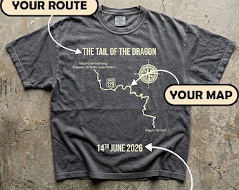 Individuell gestaltetes T-Shirt mit Routenkarte, personalisiertes Roadtrip-Shirt, GPS-Routen-Familienreise-T-Shirt, Reisegeschenk für Paare, Motorradclub-Shirt