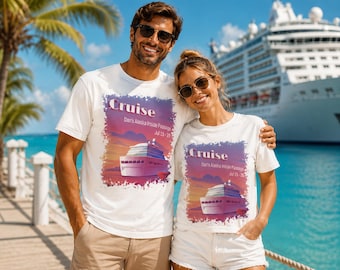 Familienkreuzfahrt-Shirt, personalisiertes T-Shirt mit Namen und Reisedaten, Retro-Reisekreuzfahrt-Design, Familienurlaubs-Shirts