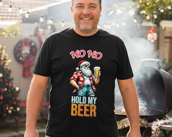 Weihnachtsshirt „Halt mal mein Bier“, lustiges Weihnachtsmann-T-Shirt, Comfort Colors® Geschenkidee für Weihnachtsmänner, Weihnachtsshirt für Väter, Herren-Weihnachtsshirt