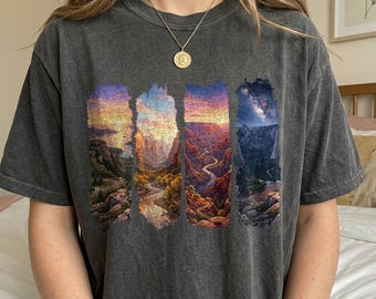 T-Shirt mit Nationalpark-Landschaft, Bergfarben-T-Shirt, Geschenk für Wanderfreunde, Vintage-Natur-Shirt