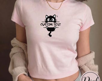Personalisiertes Katzenbaby-T-Shirt mit Text, figurbetontes Oberteil mit Kätzchenmotiv, Geschenk für Katzenmamas