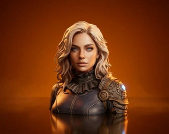 Sci-Fi Female Warrior Bust STL File | Futuristic Armor Statue Sculpture | Fantasy Heroine Figure Digital Download