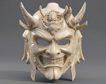 Japanese Oni Mask 3D Printable STL Detailed Wearable Cosplay Demon File Digital Download