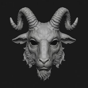 Ram Horned Getmask STL-fil | Halloween 3D-utskrivbar djurmask | Cosplay Horned Varelsemask | Digital nedladdning