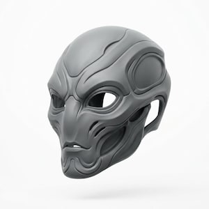 Alienmask STL-fil för 3D-utskrift, Halloweenmask Alien Cosplay 3D-modell, futuristisk Sci-Fi-ansiktsmask digital nedladdning