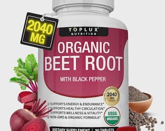 Toplux Organic Beet Root Tablets -  Nitric Oxide Booster Beetroot Supplement