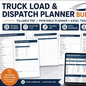 Truck Load and Dispatch Planner Bundle, Fillable PDF and Excel Tracker for Owner Operators and Dispatchers