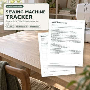 Sewing Machine Maintenance Log - Printable and Fillable PDF Tracker with Spreadsheet Bonus