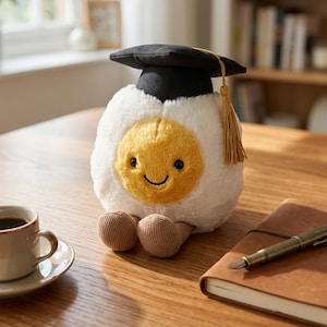 Graduation Egg Plush Toy, Soft Cuddly Stuffed Character, Funny Gift for Kids