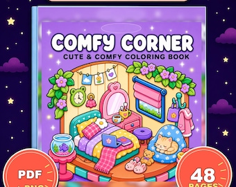 Libro para colorear "Comfy Corner": 48 páginas imprimibles con dibujos sencillos y llamativos (descarga digital).