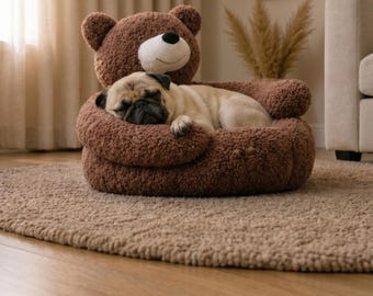 Teddybär-Haustierbett, Plüsch-Hundesofa, gemütliche Welpenliege, kleine Katzenbett