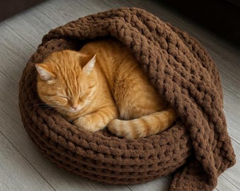 Chunky Knit Cat Bed, Cozy Round Pet Basket, Soft Kitten Nest Lounger