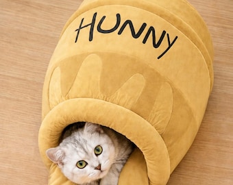 Hunny Pot Katzenbett, Honigglas Haustierhöhle, Plüschkätzchenhaus, kleiner Hundeversteck