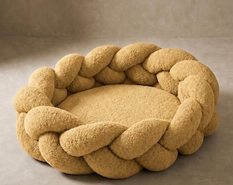 Geflochtenes Donut-Haustierbett, gemütliches Plüschkatzen- und Hundekissen, waschbarer Nest-Stil