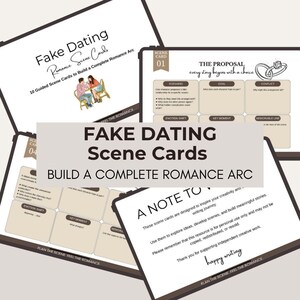 Può includere: Un set di carte per scene romantiche Fake Dating con modelli guidati per costruire un arco narrativo. Le carte includono sezioni per scenario, obiettivo, conflitto, cambiamento emotivo, momento chiave e battuta memorabile.
