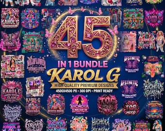 Karol G PNG Bundle 45 in 1, Tropicoqueta Tour Clipart, Latin Pop Singer PNG, Shirt Design, Cricut Sublimation Files, Digital Download Bundle