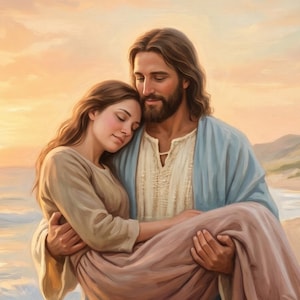 Il Salvatore,Gesùha salvato,Gesù porta una donna sulla spiaggia,Arte murale cristiana, Stampa di un dipinto a olioLDS,Operad'arte sulla fede