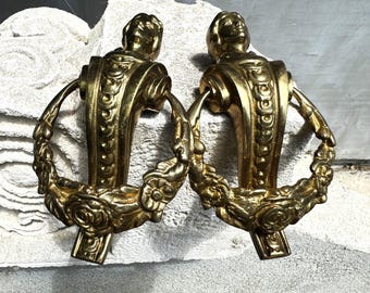 Vintage Brass Lady Door Knockers Architectural Hardware Art Nouveau Style