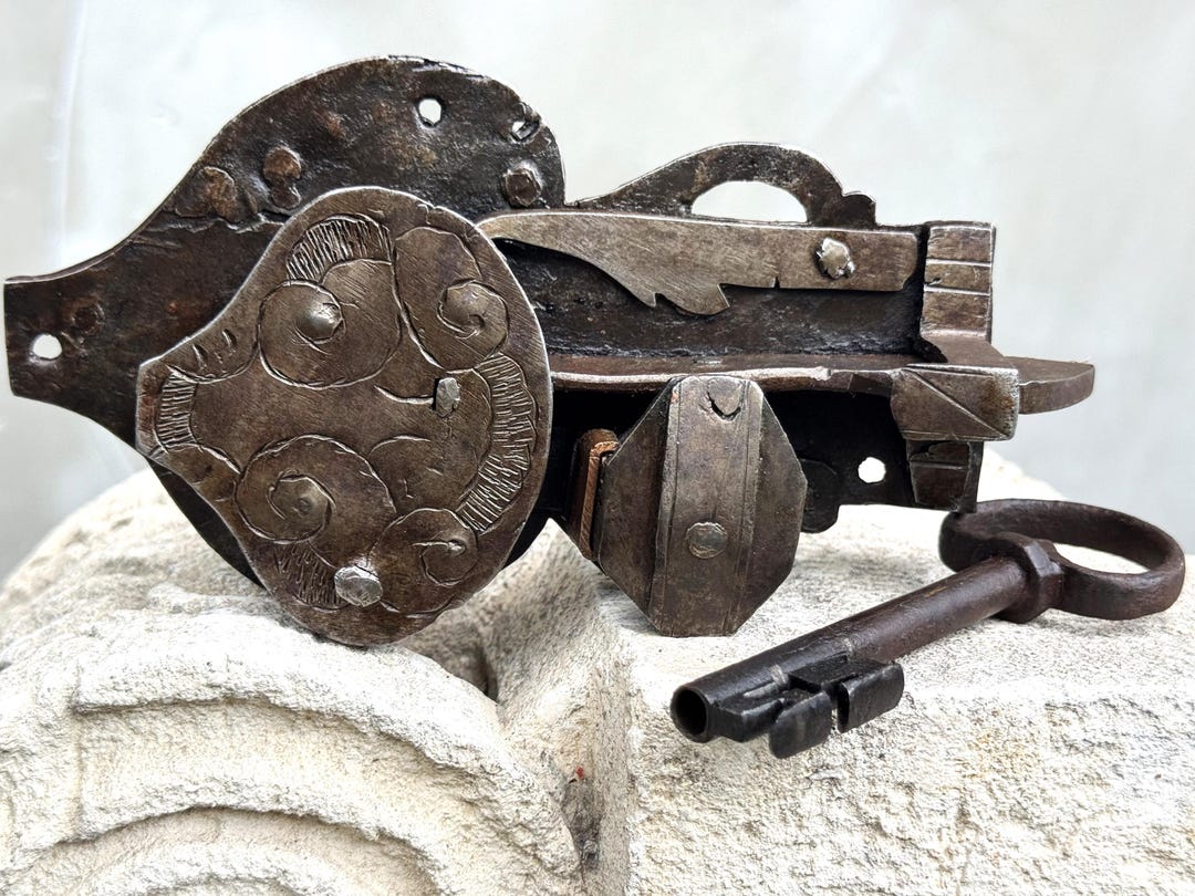 Combination Lock Renaissance Antique Door Lock Mechanism, Renaissance Style Hand Forged Iron Lock ...