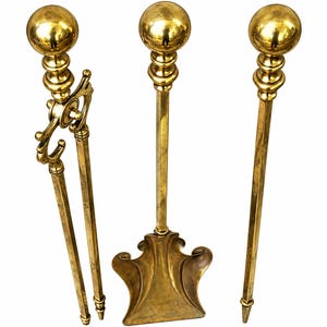 Vintage Brass Fireplace Tool Set 27.5in Hearth Tools Poker Tongs Shovel