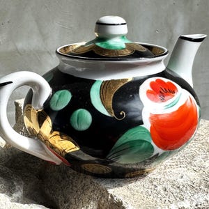 Vintage Verbilki Porcelain Teapot, USSR Hand Painted Floral Gold Gilt Tea Pot