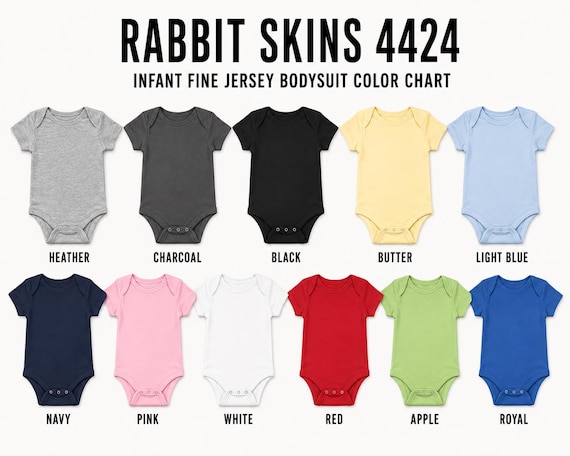 Rabbit Skins 4424 Bodysuit Size Chart Color Guide (Digital Download)