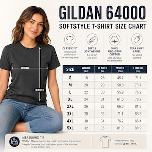 Gildan 64000 Softstyle T-Shirt Size Chart, Unisex Measurement Guide (Digital Download)