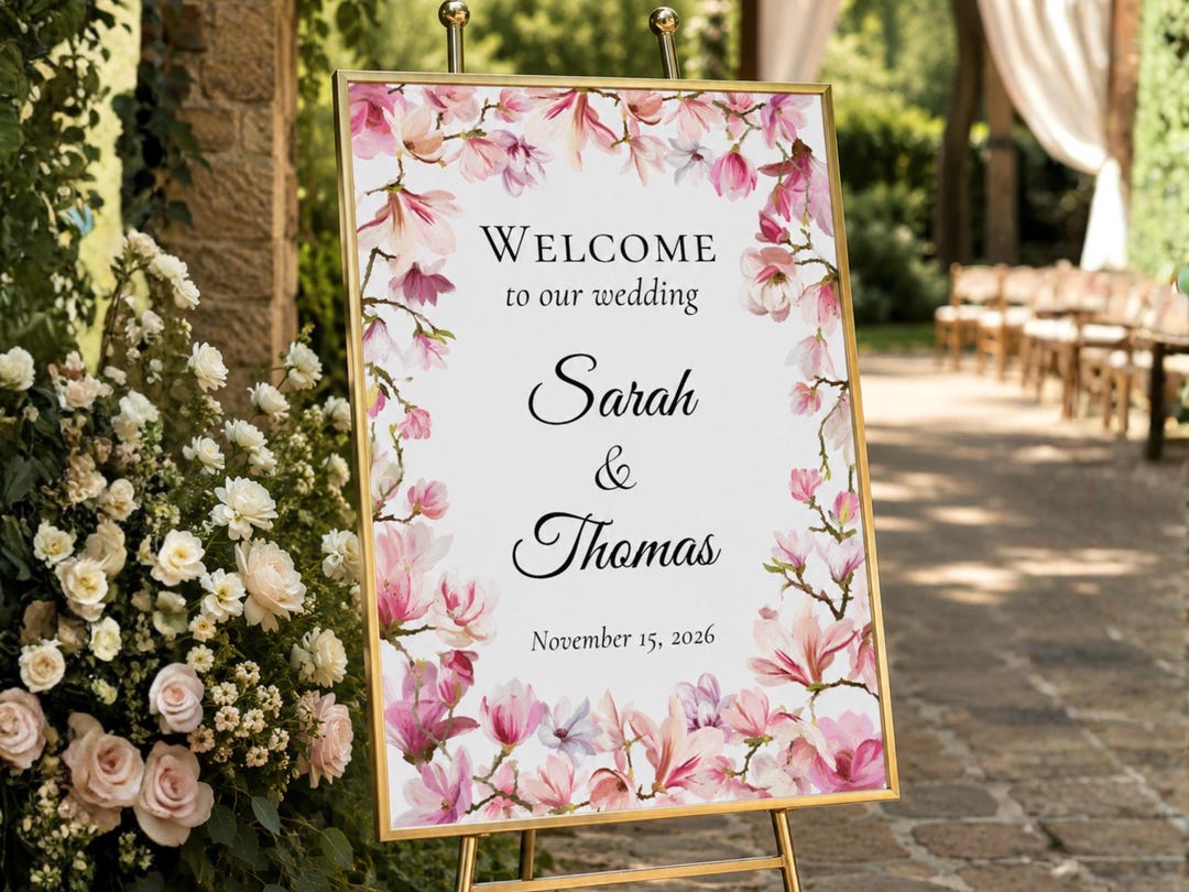 Wildflower Wedding Welcome Sign Canva Template | Editable Floral ...