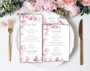 Floral Wedding Menu and Place Cards Canva Template | 3 sizes | Bonus Printable Sheet | Instant Download