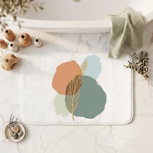 Abstract Boho Bath Mat, Botanical Print, Terracotta Sage Green Bathroom Rug