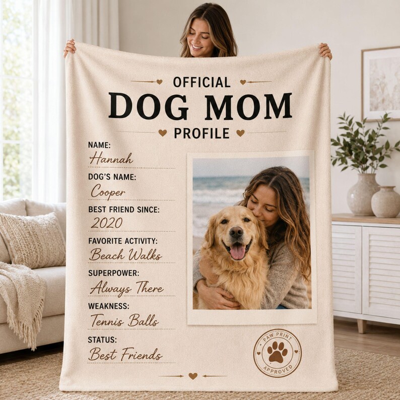 Photo guide showing best picture tips for creating a personalized Dog Mom blanket.