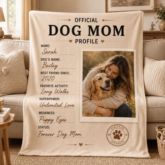 Dog Mom Blanket, Custom Fleece Throw with Pet Photo