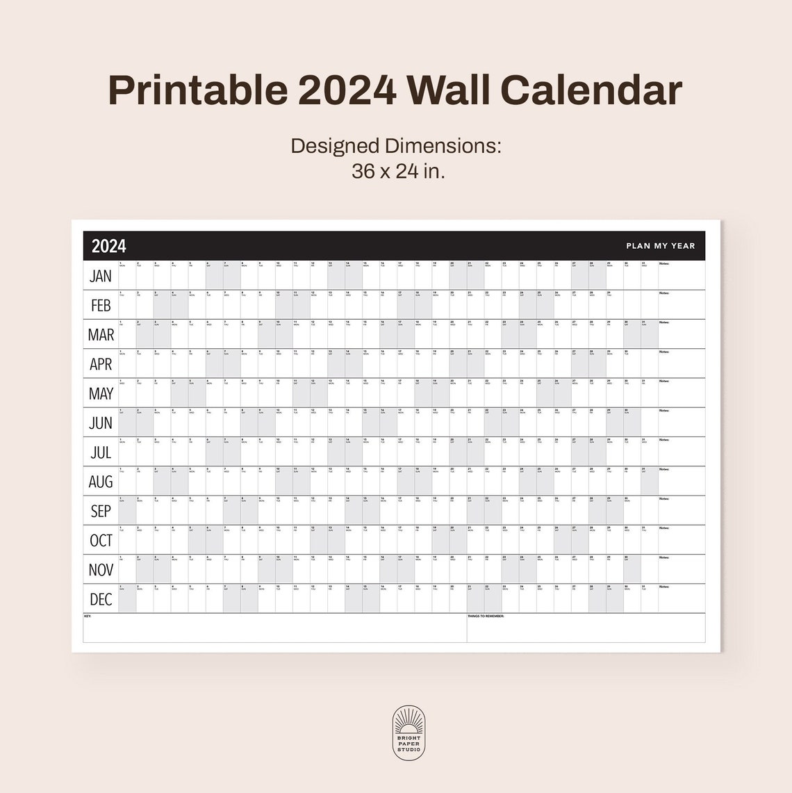 Large 2024 Wall Calendar Printable | 2024 Wall Planner | Annual Planner ...