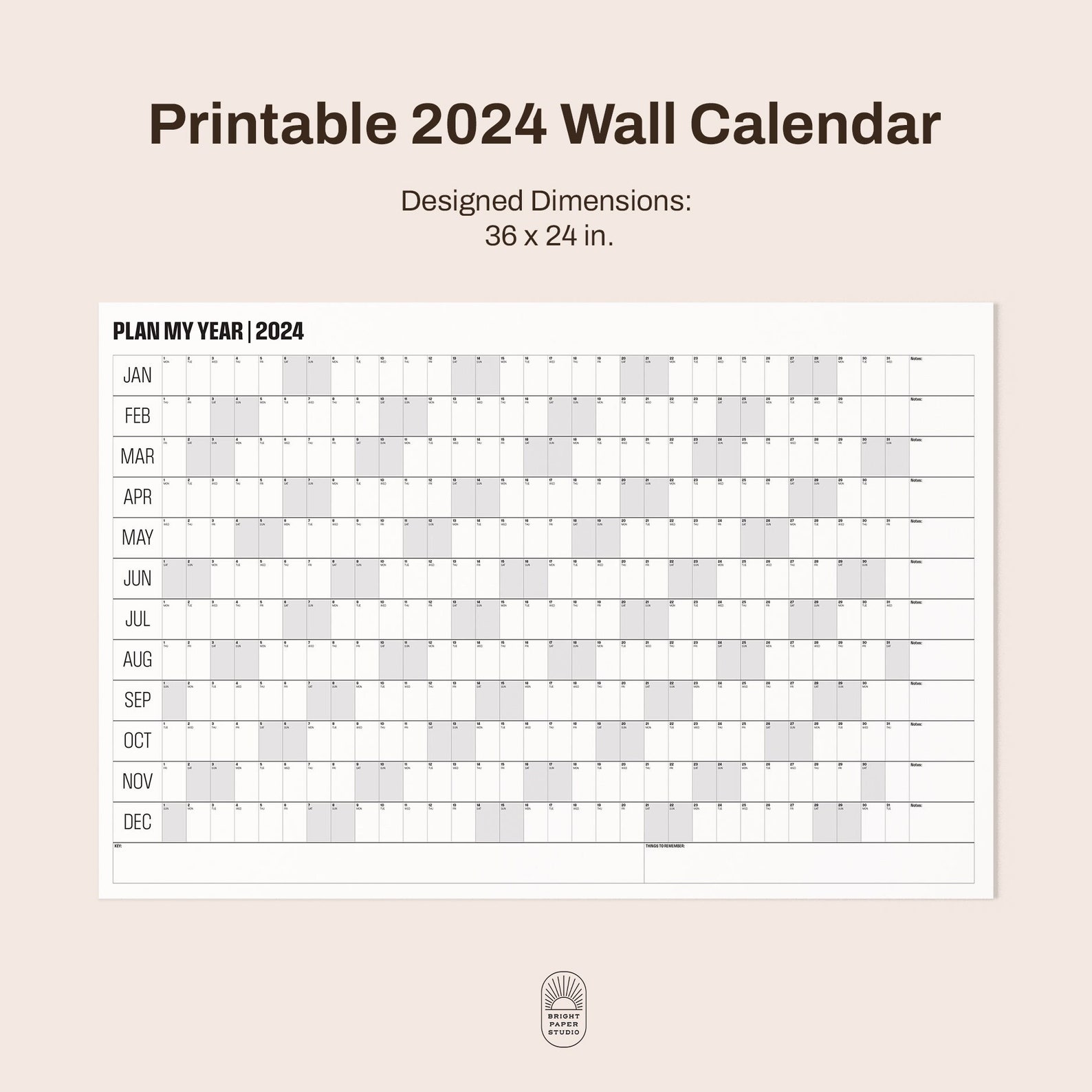 Large 2024 Wall Calendar Printable 2024 Wall Planner Annual Planner ...