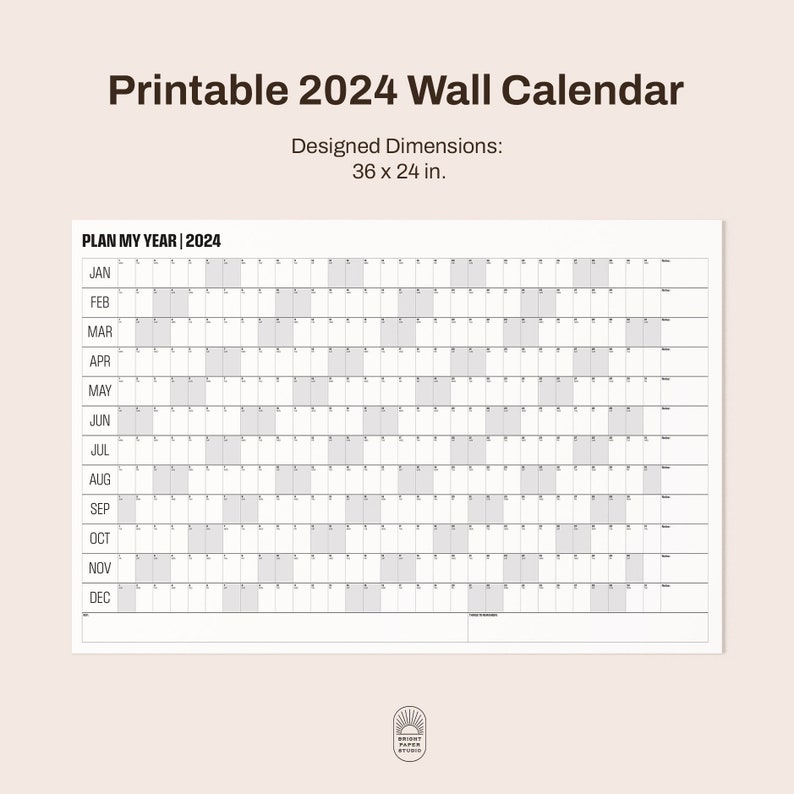 Large 2024 Wall Calendar Printable 2024 Wall Planner Annual Planner ...