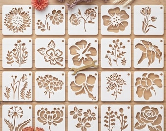 20 Pcs Floral Stencils for Painting | Reusable Mylar Templates for Wood, Canvas Crafts