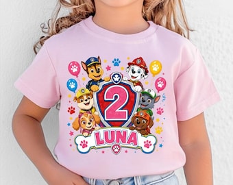 Paw Patrol Birthday Shirt, Personalized Name and Age Tee, Custom Kids Birthday Party Outfit, Puppy Rescue Squad Gift, Toddler T-Shirt