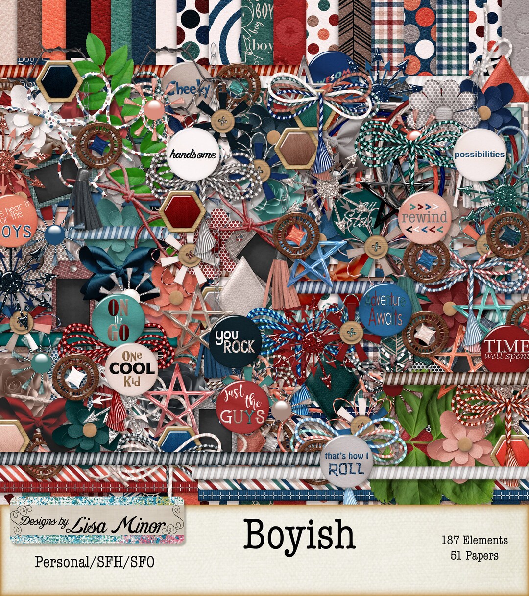 Boyish ~ DIGITAL Scrapbook Kit ~ INSTANT Download - Etsy